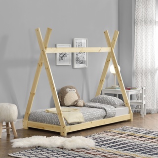 [en.casa] Kinderbett Onejda in Tipi-Design Natur Holz 80x160 cm