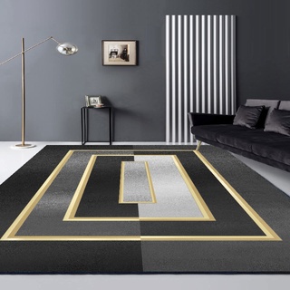 SXGCH Teppiche, 100 x 160 cm, Schwarz Gold Rechteck Geometrisch, Flächenteppich Kurzflor für Flur Flur Büro Schlafzimmer Wohnzimmer,