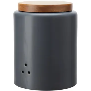 KHG Kartoffeldose 21,5cm x 27,5cm, Keramik Steingut in Anthrazit Grau mit Holz-Deckel aus Bambus, runde Vorratsdose für Kartoffeln mit Luftlöchern, Vorratsbehälter