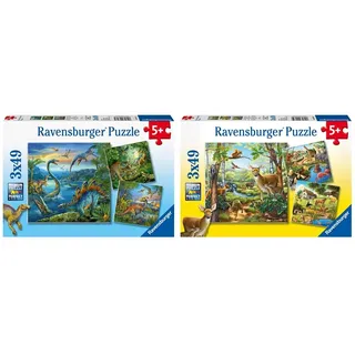 Ravensburger Kinderpuzzle - 09317 Faszination Dinosaurier - Puzzle für Kinder ab 5 Jahren, mit 3x49 Teilen & Kinderpuzzle - 09265 Wald-/Zoo-/Haustiere - Puzzle für Kinder ab 5 Jahren, mit 3x49 Teilen