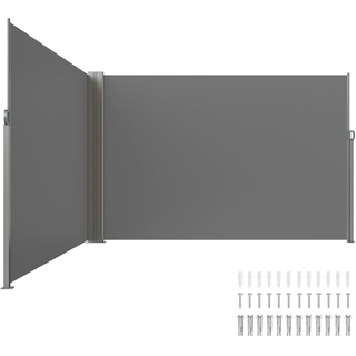 VEVOR Seitenmarkise 200 x 600 cm Seitenwandmarkise aus 180 g/m2 Polyestergewebe mit PU-Beschichtung Markise einziehbarer Griff mit Federmechanismus Sichtschutz Blickschutz für Balkone Innenhöfe Grau