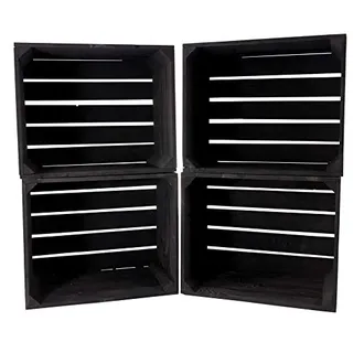 4x Vintage-Möbel 24 neue schwarze Obstkiste 50cm x 40cm x 30cm Kiste Holzkisten standard Weinkiste Regal Wandregal Ablage Apfelkiste massiv universell