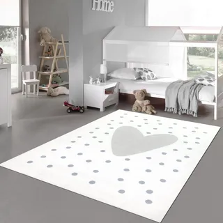 Teppich-Traum Kinderteppich Mädchen-Teppich Herzen Punkten weich pflegeleicht in Creme, grau 120 x 170 cm