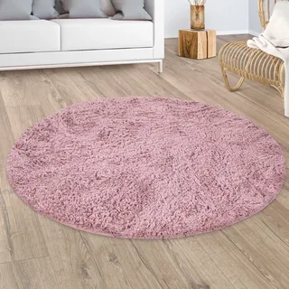 Paco Home Hochflor Teppich Wohnzimmer Fellteppich Kunstfell Shaggy Flauschig rosa, 200 Cm Rund