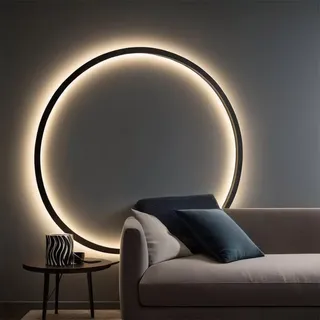 DESHOME Kreis Wandleuchte 60cm Schwarz Rund Wandlampe 3 Lichtfarben+10 Helligkeiten Innen LED Indirekte Beleuchtung Minimalistische Ring Lampe Wand mit USB-Betrieb, für Wohnzimmer-Sofa Büro Geschäft