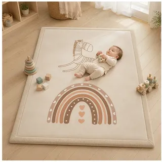 SanoSoft Regenbogen Kinderteppich 120 x 170 cm Beige
