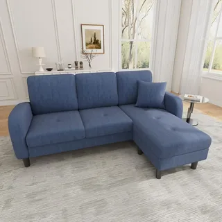 Merax Ecksofa 3-Sitzer Sofa mit Chaiselongue und Kunststoffbeine, Eckcouch in L-Form aus Cordstoff, Kleine Couch für Wohnzimmer/Wohnung, 166x118x77 cm, Blau