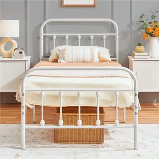 Yaheetech Bettrahmen Metallbett Bettgestell aus Metall mit Lattenrost, Modern Gästebett Jugendbett, 90 x 200 cm Weiß - Weiß