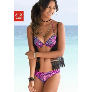 Push-Up-Bikini-Top BUFFALO "Shari" Gr. 38, Cup D, lila (aubergine, bedruckt) Damen Bikini-Oberteile Bikini Bikini-Oberteil Push-up-Bikini Ocean Blue mit Paisleydruck