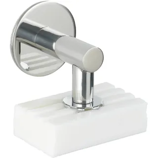 WENKO Turbo-Loc Magnet-Seifenhalter für die Wand, Befestigung ohne Bohren | Seifenablage mit Klebepad, sicherer Halt, sparsam, Edelstahl rostfrei, 4,5 x 4 x 7 cm