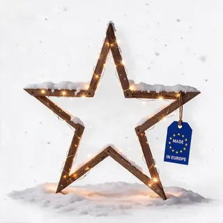 MODO24 MODOSTAR DIY 2D Weihnachtsstern Set Holz 114 cm Braun Imprägniert | FSC-Kiefernholz Stern-Bausatz 2D, 114 cm breit, Braun gebeizt, klappbare Outdoor-Weihnachtsdeko für Garten und Terrasse