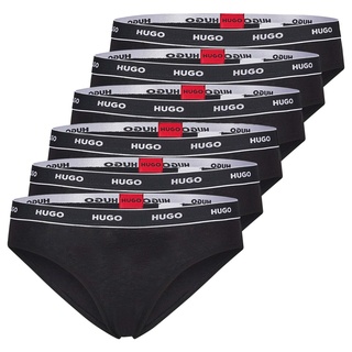 HUGO Damen Slips, 6er Pack - Brief Stripe, Unterwäsche, Baumwolle, Logo, einfarbig Schwarz XS