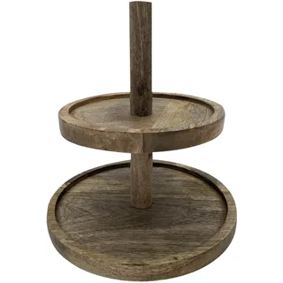 Spetebo Mangoholz Etagere mit 2 Ablagen - 25 cm - Servierständer aus Holz - Massivholz Etagenständer Servierplatte Obst Snack Dessert Muffin Ständer lebensmittelecht