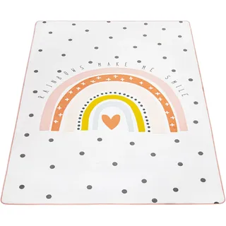 Kinderteppich PACO HOME "Chicos 552", beige, B:155cm H:2mm L:230cm, Polyester, Teppiche, Kinderteppich, Flachgewebe, niedlich, Kinder Design, Motiv Regenbogen, Pastell-Farben