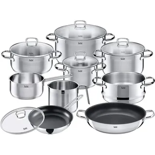 Silit Topf-Set Toskana Topfset 10-teilig,Kochtopf Set+Glasdeckel,Induktionskochtöpfe, Edelstahl (Töpfeset, Induktionstöpfe, Töpfe, Topf Set, 10... - Silber