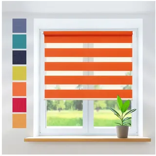 Doppelrollo Klemmfix, ohne Bohren, Sichtschutz, Rikmani, Klemm- oder Schraubmontage, Moderne Optik, Klemm- oder Schraubmontage, Sicht- und Sonnenschutz orange 85 cm x 150 cm