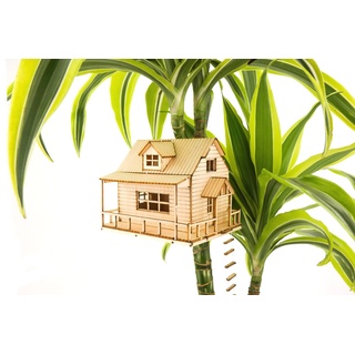 Tiny Treehouse Miniatur Baumhaus für Zimmerpflanzen Set, 3D Holz Modell, DIY Holzpuzzle, Dekoration und Geschenke, Modellbausatz aus Holz, Zimmer Deko