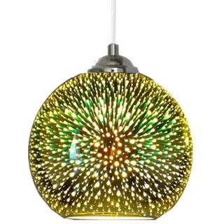 TPWEWRX Bunte 3D Glas Pendelleuchte E27 Runder Lampenschirm Nordic Fireworks Leuchte Moderne Multicolor Deckenleuchten Hängelampen Höhenverstellbar für Wohnzimmer Esszimmer (Gold,7.8in)