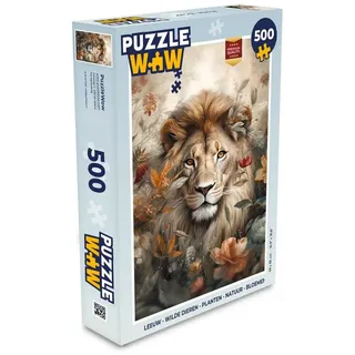 MuchoWow Puzzle Löwe - Wildtiere - Pflanzen - Natur - Blumen, 500 Puzzleteile, Foto-Puzzle, Bilderrätsel, Puzzlespiele, Spielzeug 34 cm x 48 cm x 2 cm