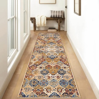 Teppich Läufer Flur rutschfest 40x300cm Orange Beige Küchenläufer Waschbar Korridor Teppichläufer Lang Marokko Küchenteppich Für Küche Wohnzimmer Schlafzimmer Teppichläufer Meterware Anpassbar