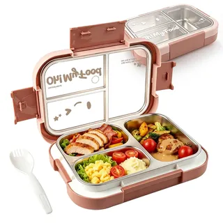 Edelstahl Brotdose Kinder,800ml Metall Bento Lunchbox mit 3 Fächern | Brotdose Kinder mit Fächern Auslaufsicher,Lunchbox Kinder Brotdose Kinder für Mädchen & Jungen, Jausenbox Kinder für Schule