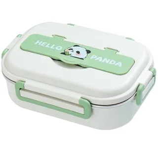 AMZLORD Edelstahl-Thermo-Lunchbox, mikrowellengeeignet, 2/4/5 Gitter, Hitzekonservierung, Bento-Box mit Besteckset, Panda, for Erwachsene, Kinder, for Kinder, Schulpicknick