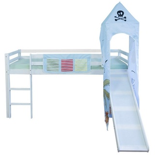 Homestyle4u Hochbett Kinderbett 90x200 cm mit Rutsche Spielbett Pirat weiß