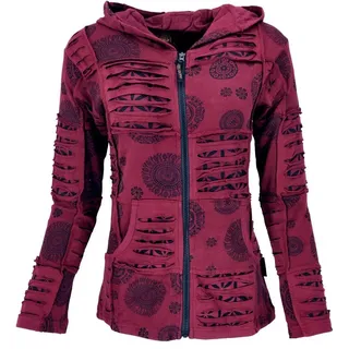 Guru-Shop Langjacke Goa Patchwork Jacke, Boho Kapuzenjacke - bordeaux alternative Bekleidung rot M