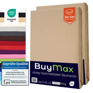 Buymax Spannbettlaken 70x140cm Doppelpack 100% Baumwolle Kinderbett Spannbetttuch Baby Bettlaken Jersey, Matratzenhöhe bis 15 cm, Farbe Sand
