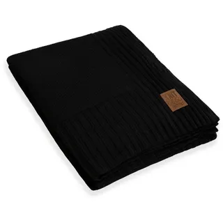 Wolldecke Uni Plaids 195x225 cm Glatt Schwarz, Knit Factory, Tagesdecke Kuscheldecke Decke Wohndecke bunt