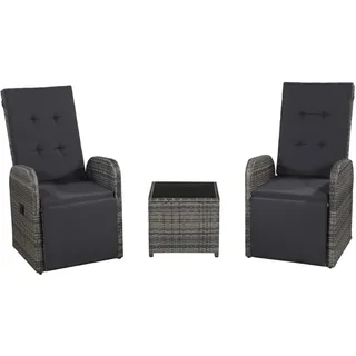 vidaXL 3-tlg. Bistro-Set mit Auflagen Poly Rattan Grau