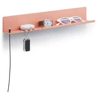 byde Helke Wandregal 44 x 6 x 6 cm 5 Haken und Kabelhalter, Hängeregal aus pulverbeschichtetem Stahlblech, Schlüsselbrett Organizer und Briefe für Eingang, Küche, Büro, Beige und Rote Farbe