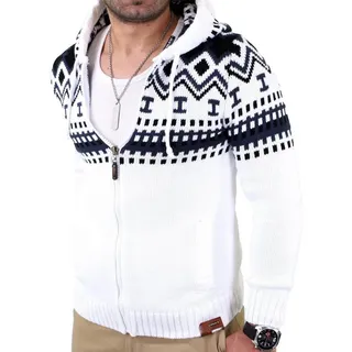 Reslad Strickpullover Reslad Herren Grobstrick Norweger Winter Strickjacke mit Kapuze RS-310 (1-tlg) Strickjacke Zipper Hoodie weiß XXXL