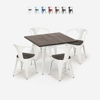 set tisch 80x80cm 4 stühle Lix industriestil küche holz metall hustle wood white