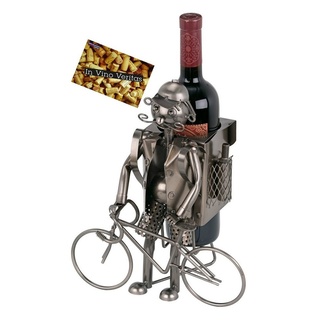 BRUBAKER Weinflaschenhalter Fahrradfahrer Flaschenhalter, (inklusive Grußkarte), Weinhalter Metall Skulptur, Wein Geschenk Kurier mit Fahrrad silberfarben