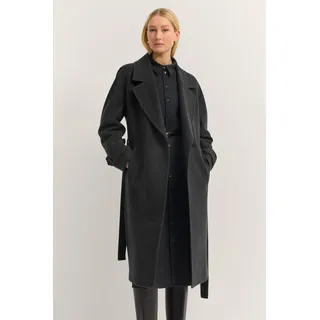 Bugatti Trenchcoat "Loose Fit", Damen, Gr. 38, grau (280, dunkelgrau), 70% Wolle, 20% Polyester, 10% Polyamid, unifarben, loose fit, Mäntel, Oversized, Flexcity Stretch mit Bindegurt