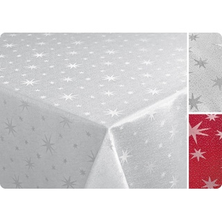 Beautex Tischdecke Lurex Sterne Tischdecke, Silber glänzend, Weihnachtstischdecke (1-tlg) silberfarben|weiß Rund - 160 cm x 160 cm