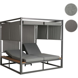 Aluminium Lounge-Gartenliege HWC-M63, XL Sonnenliege Bali-Liege Doppelliege Outdoor-Bett, 10cm-Polster ~ hellgrau