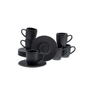 CreaTable Espressotassen-Set Soft Touch schwarz Steinzeug 12 tlg.