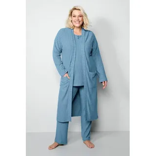 Ulla Popken Bademantel Bademantel oversized offene Form Strukturjersey, Langform, Materialmix blau|grün 44
