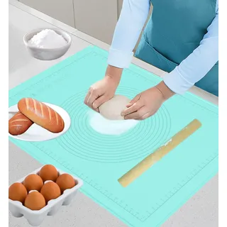 Backunterlage, 70x50 cm Silikonmatte Backen Teigmatte Silikon Unterlage Teig Groß mit Hohem Rand, Rutschfeste Antihafte Teigunterlage Backmatten mit Messung für Teigmatte, Pizza Matte, Platzdeckchen