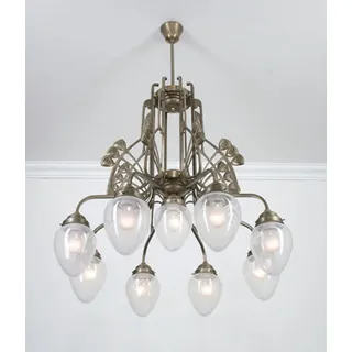 Licht-Erlebnisse Pendelleuchte D288, ohne Leuchtmittel, Glas Messing H: max. 137 cm in Berliner Blau E27 Jugendstil blau|bunt