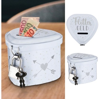 CEPEWA Spardose Spardose Herz Flittergeld Hochzeit 8x6x7,5cm weiß