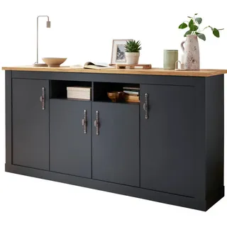 Furn.Design Sideboard, Grau, Eiche Wotan, Kunststoff, Nachbildung,Eiche, Uni, Holz Optik, 6 Fächer, Sockel, 200x104x45 cm, FSC 100%, Wohnzimmer, Kommoden & Sideboards, Sideboards