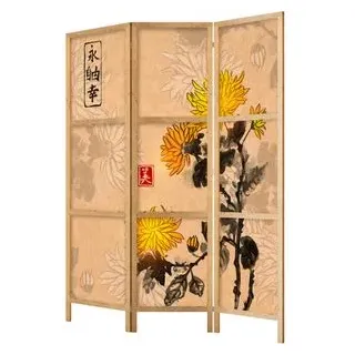 Artgeist Paravent Chrysanthemums, innen, 3-teilig, aus Holz/Stoff, japanischer Paravent, 135 x 172 cm
