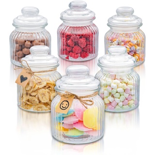 Candy Bar Gläser 700ml - Luftdicht - 6er Set Vintage Bonbonglas mit Deckel & Etiketten- Robustes Glas - Spülmaschinenfest- Für Kekse & Süßigkeiten