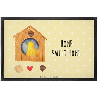 Fußmatte 60 x 90 cm Vogelhaus sweet Home - Gelb Pastell - Geschenk, lustige Sp, Mr. & Mrs. Panda, Höhe: 0 mm gelb