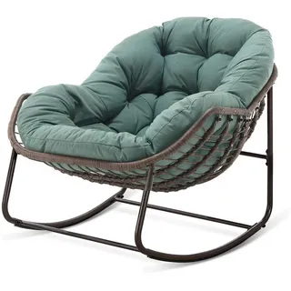 Yorbay Schaukelsessel Wohnzimmer, Rattanstuhl (mit Metallgestell & Kissen, Relaxstuhl) grün
