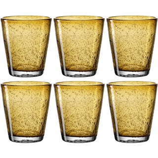Leonardo Burano Trink-Gläser 6er Set, handgefertigte Wasser-Gläser, spülmaschinengeeignete Gläser, bunte Trink-Becher aus Glas gelb 330ml, 034762