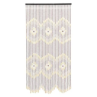 Perlenvorhang aus Bambus - Türvorhang mit Holzperlen - Handgefertigter Raumteiler - Boho Dekoration für Tür & Fenster - Beige